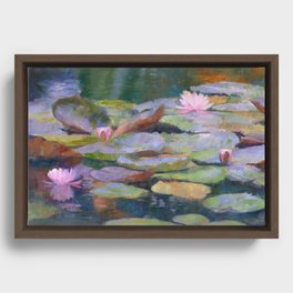 Pink Water Lily Reflection Framed Canvas
