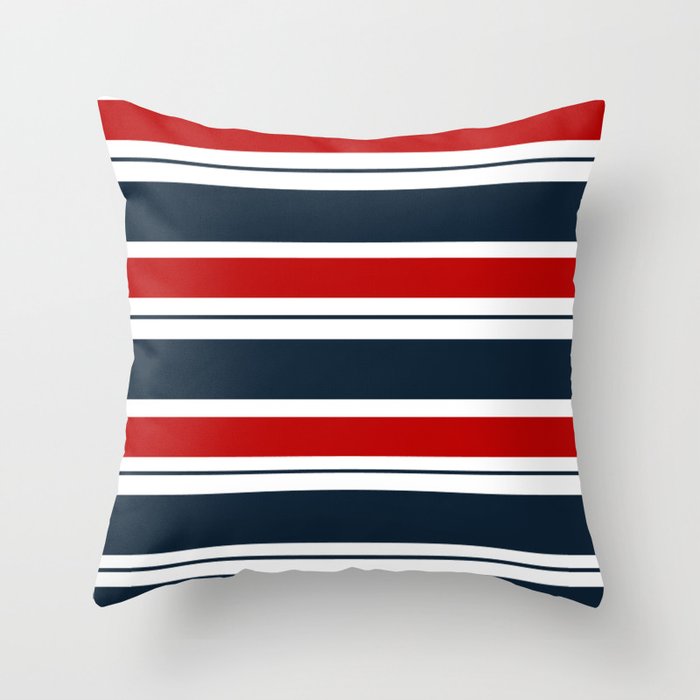 Red and Navy Blue Horizontal Stripes Throw Pillow
