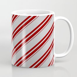 [ Thumbnail: Grey and Dark Red Colored Lined Pattern Coffee Mug ]