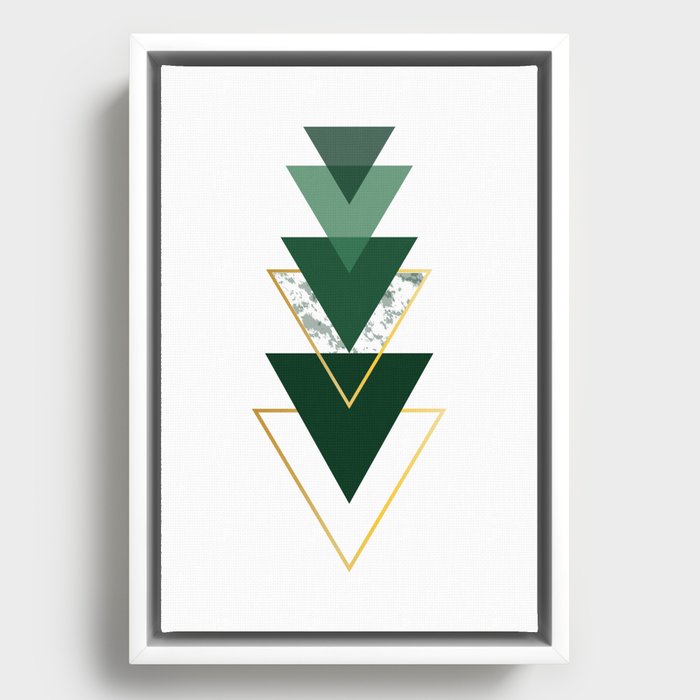 Emerald Triangles Geometric  Framed Canvas