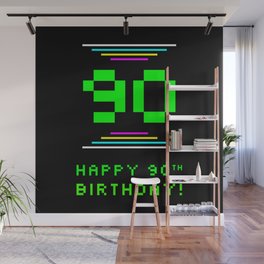 [ Thumbnail: 90th Birthday - Nerdy Geeky Pixelated 8-Bit Computing Graphics Inspired Look Wall Mural ]