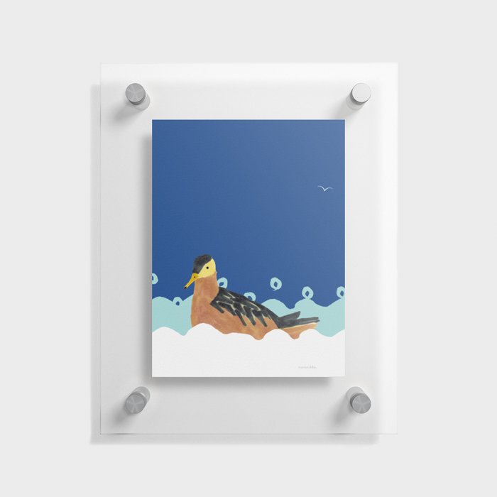 Bird in the Waves - Brown and Blue Floating Acrylic Print