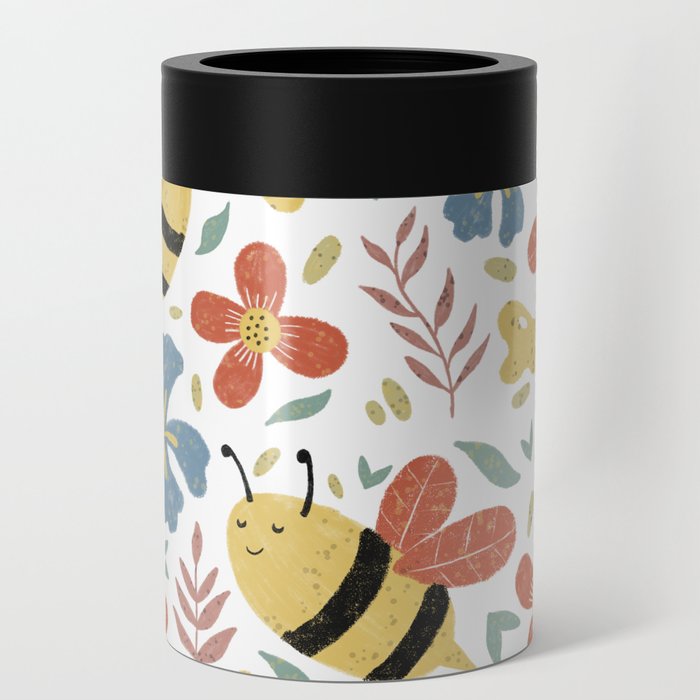Cute Honey Bees and Flowers Can Cooler