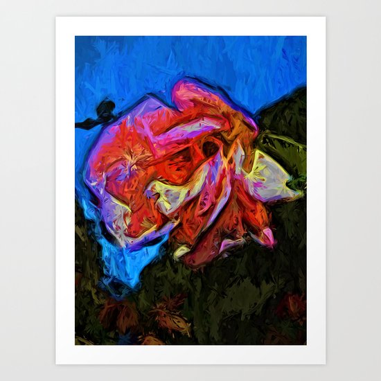 Wild Pink and Orange Rose under the Blue Sky Art Print