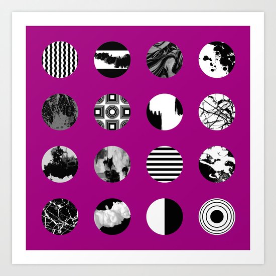 Purple Delight - Black And White Eclectic Random Designs On A Purple Background Art Print