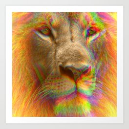 Psychedelic Glitch Trippy Lion Close-up Print Art Print | Lion, Animal, Fierce, Lionsart, Liondecor, Cool, Graphicdesign, Animalprint, Psychedelic, Lionart 