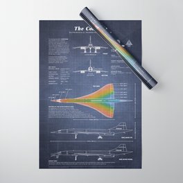 Concorde Supersonic Airliner Blueprint (dark blue) Wrapping Paper