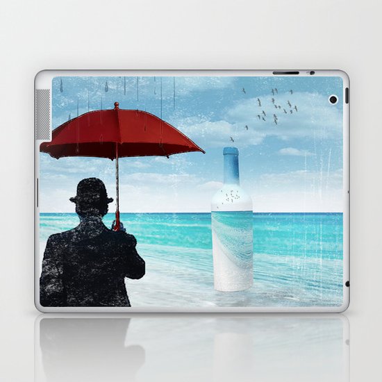 Chaplin at the beach in the rian Laptop & iPad Skin
