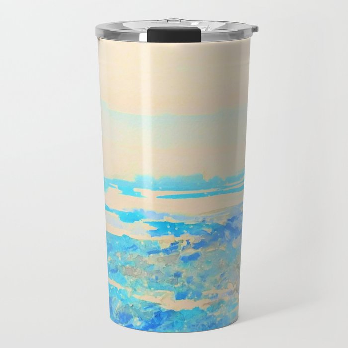 Water Greeting, Bright, Watercolor Painting;  primrose yellow and cobalt turquoise Travel Mug