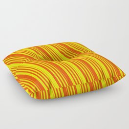 [ Thumbnail: Red & Yellow Colored Lined Pattern Floor Pillow ]