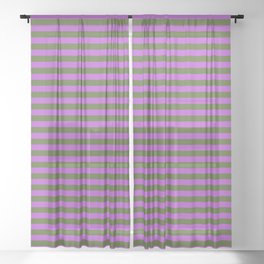 [ Thumbnail: Orchid and Dark Olive Green Colored Lined Pattern Sheer Curtain ]
