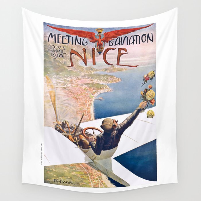 1910 Meeting D'Aviation Nice France Advertising Poster Wall Tapestry