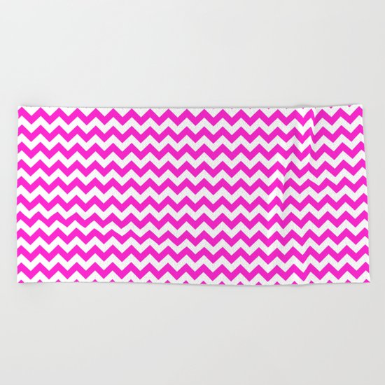 Chevron (Hot Magenta/White) Beach Towel