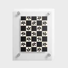 Flower Check Checkerboard Geometric Floral Pattern Black and Almond Cream Floating Acrylic Print