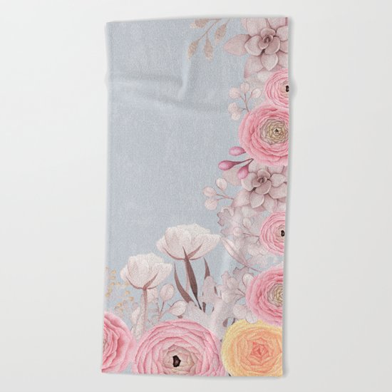 Floral Spring Greatings - Pastel Flowers on #Society6 Beach Towel