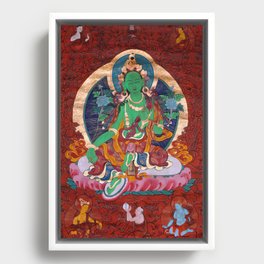 Green Tara Thangka Buddhist Art Print Framed Canvas