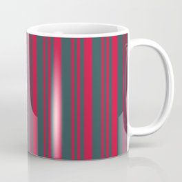[ Thumbnail: Crimson and Dark Slate Gray Colored Lines Pattern Coffee Mug ]