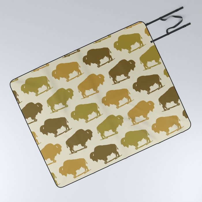 Buffalo Pattern 265 Green Gold and Beige Picnic Blanket