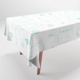 Seafoam Doodle Kitten Faces Pattern Tablecloth