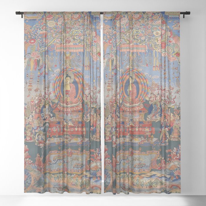 Buddhist Thangka of Shakyamuni Sheer Curtain