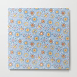 Fun Summer Flowers Metal Print | Yellow, Nursery, Pattern, Blue, Softpastel, Florals, Handdrawn, Pastel, Folkpattern, Ethnic 