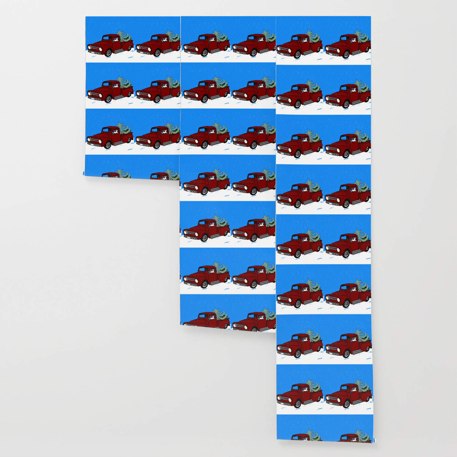 Pit Bull In Old Red Truck With Whimsical Christmas Tree Wallpaper By Melindatodd Society6