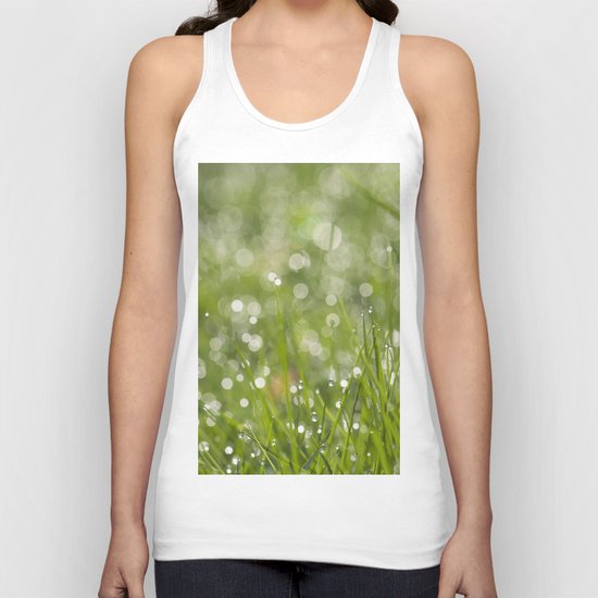 Fresh green meadow - Green grass with waterdroplets sparkling in the sun on #Society6 Unisex Tank Top