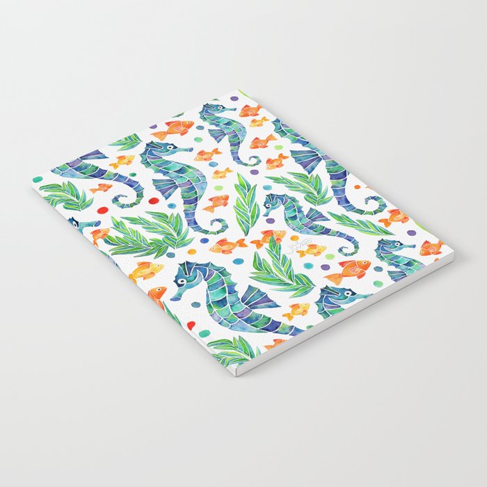 Seahorse Watercolor Pattern - Blue Green & Orange Notebook