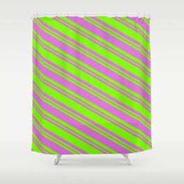 [ Thumbnail: Orchid & Green Colored Striped/Lined Pattern Shower Curtain ]
