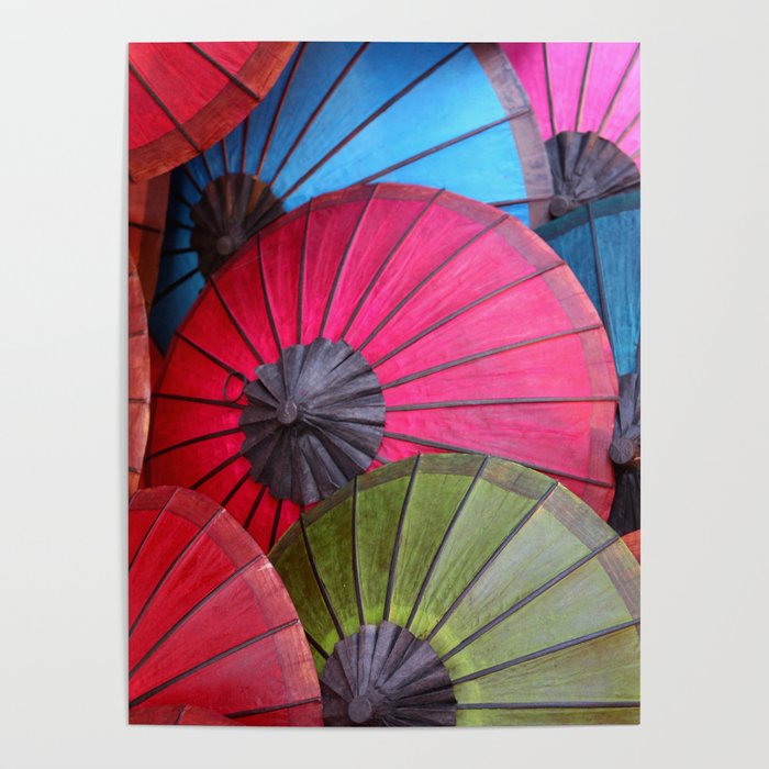 Colorful Umbrella Laos Poster