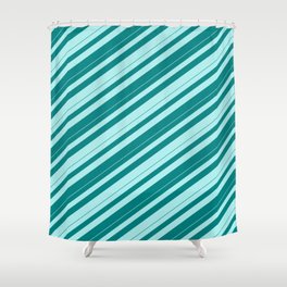 [ Thumbnail: Teal & Turquoise Colored Lines/Stripes Pattern Shower Curtain ]