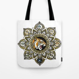 Black and Gold Roaring Tiger Mandala With 8 Cat Eyes Tote Bag