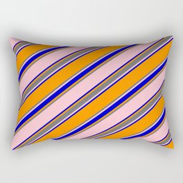 [ Thumbnail: Pink, Blue, Dark Orange, and Dim Gray Colored Pattern of Stripes Rectangular Pillow ]