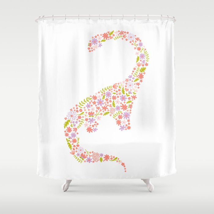 Floral Brontosaurus in Pink + Purple Shower Curtain by Lathe and Quill