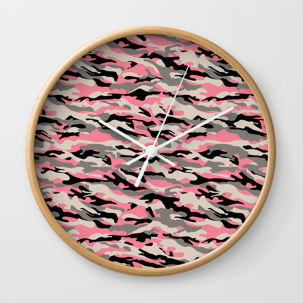 Winter Pink Camo Wall Clock