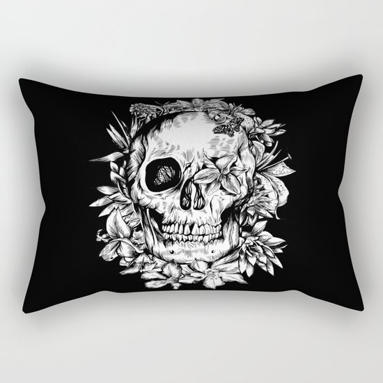 floral skull drawing black and white 2 Rectangular Pillow