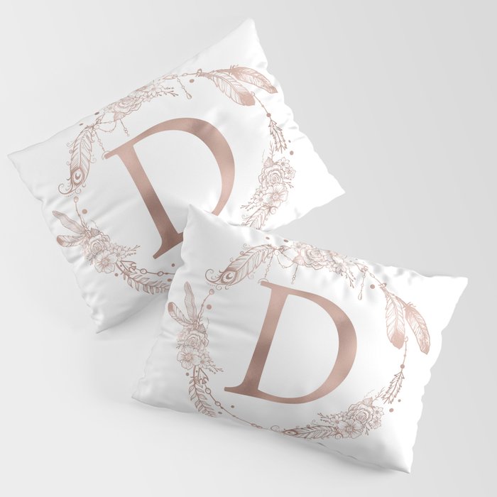 Letter D Rose Gold Pink Initial Monogram Pillow Sham