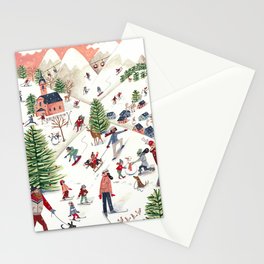 Skiing in snow mountains Stationery Card