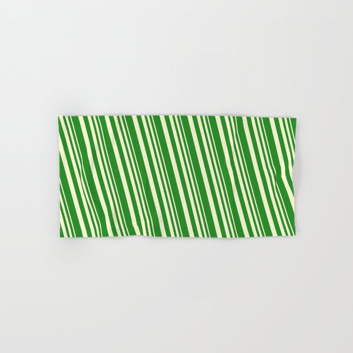 Light Yellow and Forest Green Colored Lines/Stripes Pattern Hand & Bath Towel