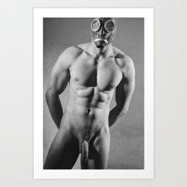 Photograph Erotic fetish style with Nude Male man wearing gasmask #E0030 Art Print
