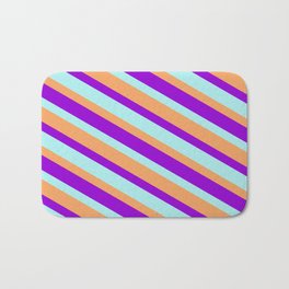 [ Thumbnail: Brown, Dark Violet, and Turquoise Colored Stripes/Lines Pattern Bath Mat ]