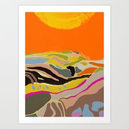 sun hills abstract landscape Art Print | Hill, Good Vibes, Painting, Acrylic, Interior, Yellow, Bold, Landscape, Orange, Mountain 