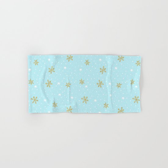 Merry christmas- abstract winter pattern with white & gold Snowflakes Hand & Bath Towel