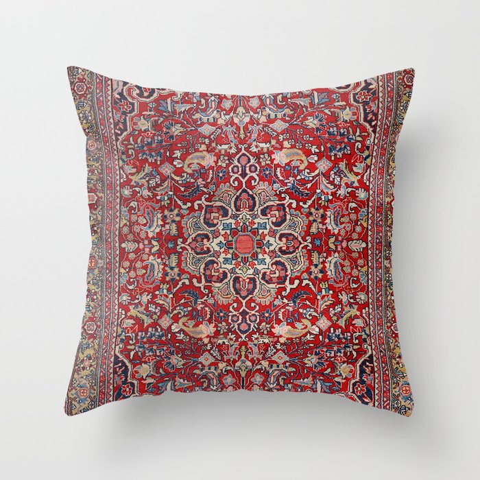 Fine Persia Bijar Old Century Authentic Colorful Red Blue Yellow Vintage Patterns Throw Pillow