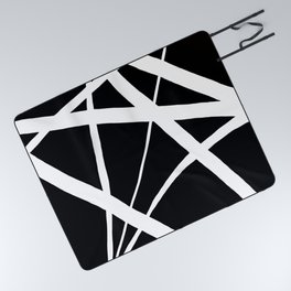 Geometric Line Abstract - Black White Picnic Blanket