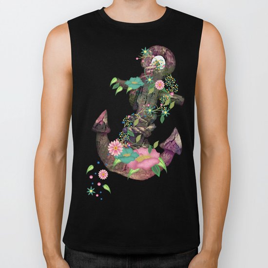 Floral Anchor Biker Tank