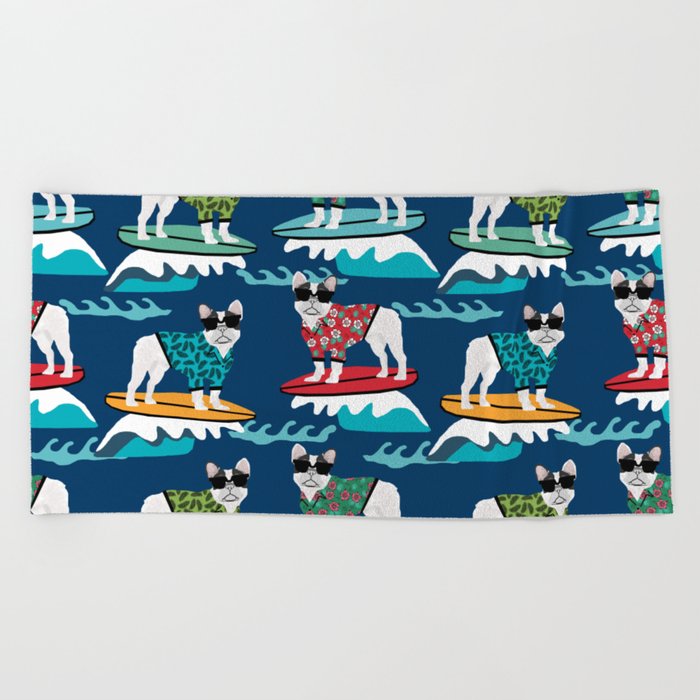 French Bulldog Surfing Pattern Beach Towel By Foreverfrenchies French Bulldog Surfing Pattern Beach Towel