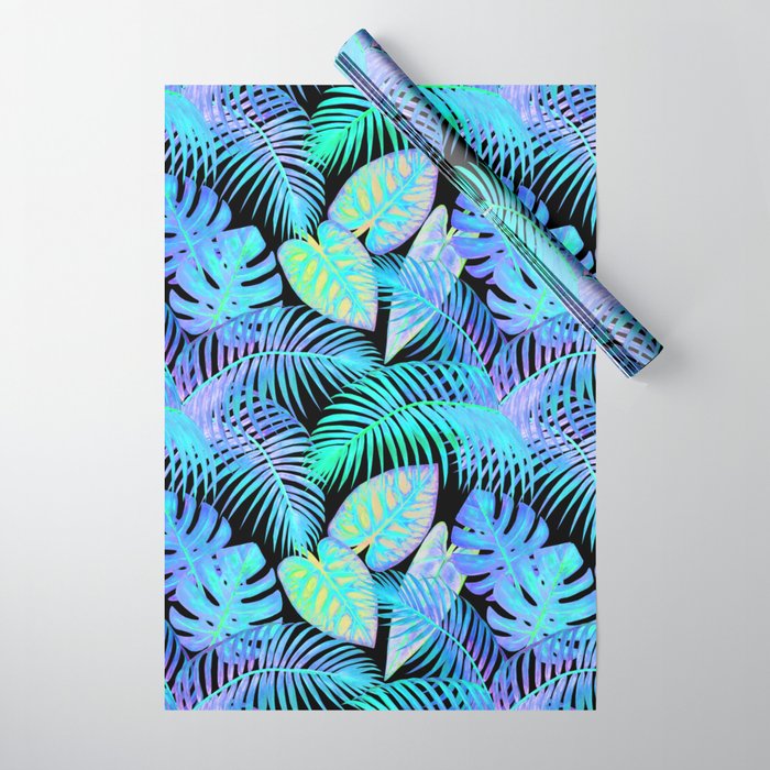 Tropical Fluorescent Palm Leaves Wrapping Paper