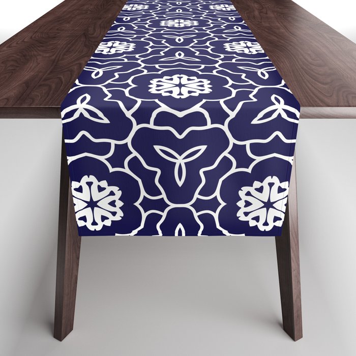 Blue Traditional Floral Pattern Table Runner