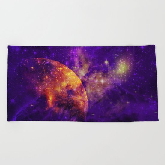 Planet, Nebula and Stars Beach Towel